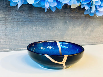 Kintsugi Repaired Small Cat Eye Blue Ring Bowl
